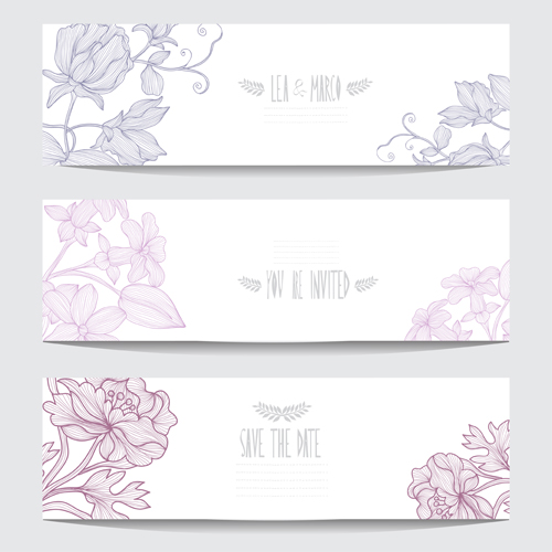 Hand drawn floral banners vectors material 01