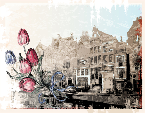 Hand drawn old town vector graphics 01