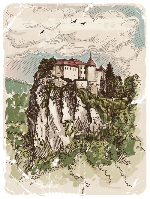 Hand drawn old town vector graphics 04