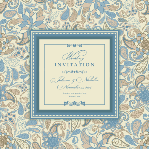 floral wedding invitations vector 01 Light color floral wedding invitations vector 01