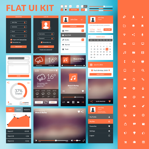 Mobile flat UI kit vector design 03 Mobile flat UI kit vector design 03