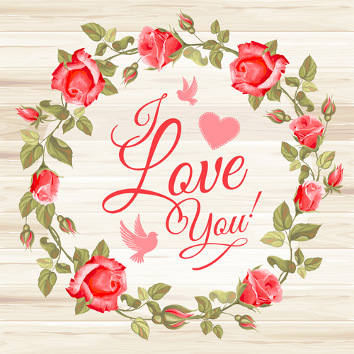 Rose frame with wedding cards vector 01