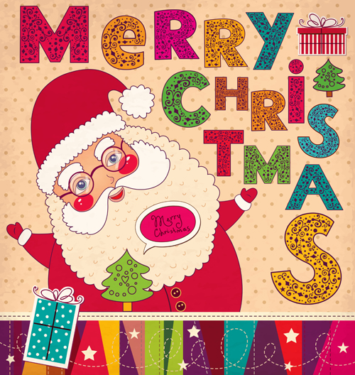 Vintage Cute Santa background vector 01