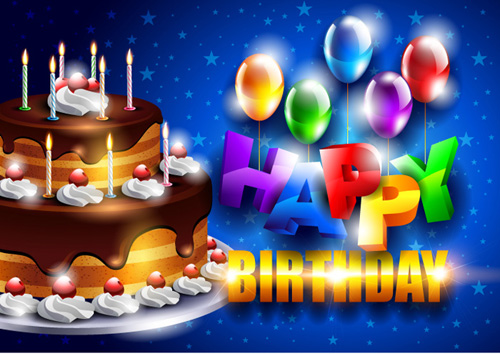 Set of Happy birthday postcards design elements vector 01