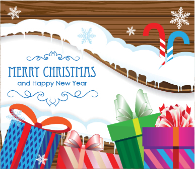Snow christmas gift with wooden background