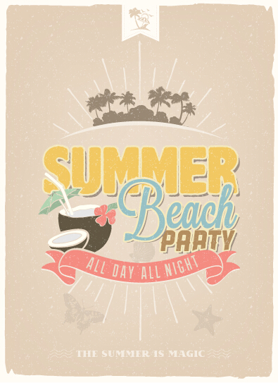 poster happy summer design vector 01 Vintage poster happy summer design vector 01