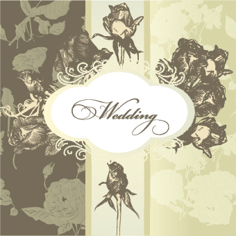Vintage rose wedding Invitation cards vector 01
