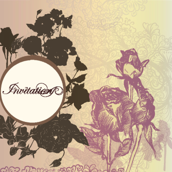 Vintage rose wedding Invitation cards vector 02
