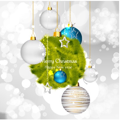 Shiny Xmas baubles design background vector 01