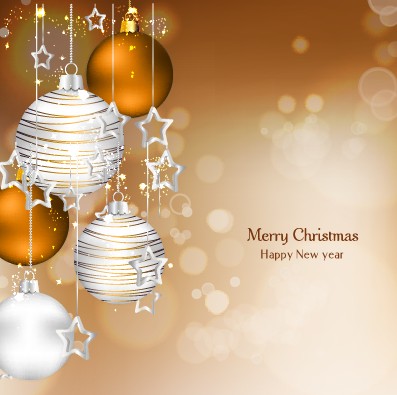 Shiny Xmas baubles design background vector 03