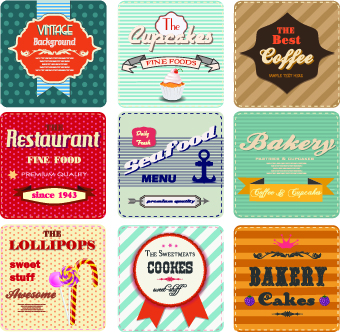 Retro font different card vector card 