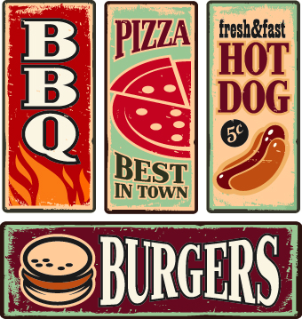Different Retro food card vector 06