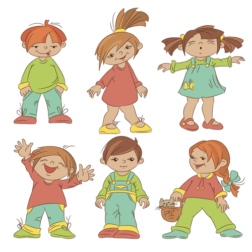 Set of cute cartoon children vector 01