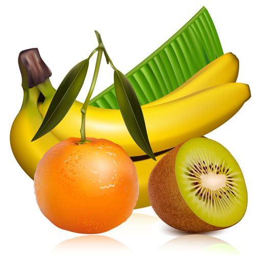 Different Fruit and green leaves vector 01