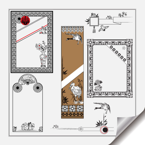Retro Object Decorative Ornaments frames vector 02