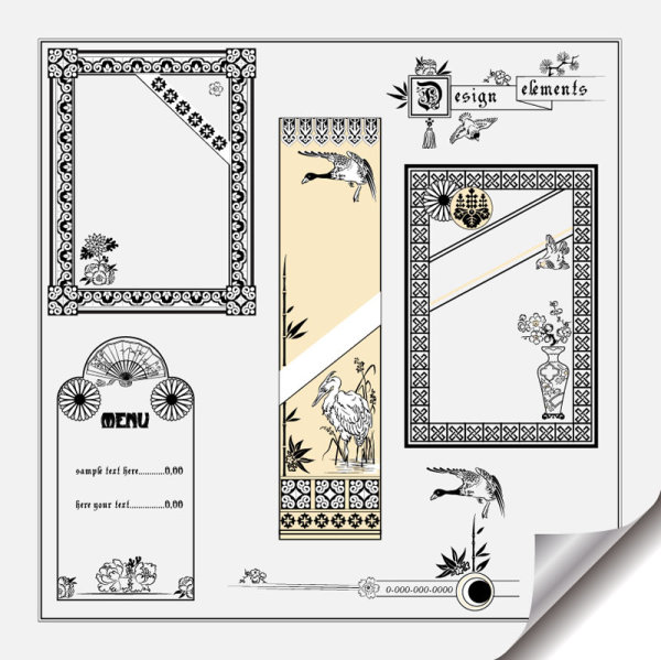Retro Object Decorative Ornaments frames vector 03