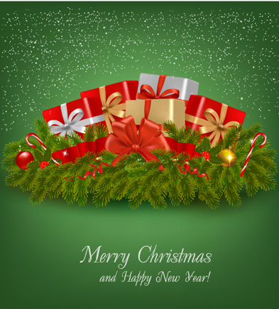 Green Pine needles Christmas cards backgrounds vector 01