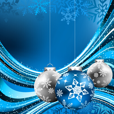 Blue style christmas baubles and snowflake backgroud