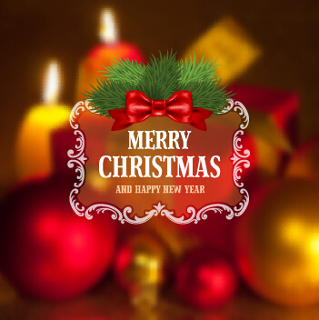Blurred candle with baubles christmas background vector