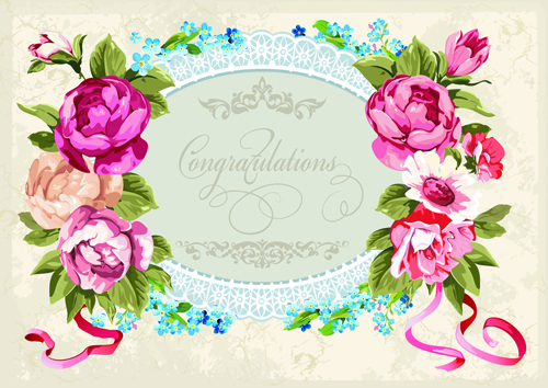 Vintage Flower Congratulation Cards vector 05