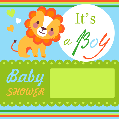 Cartoon Lion with baby card vector Cartoon Lion with baby card vector
