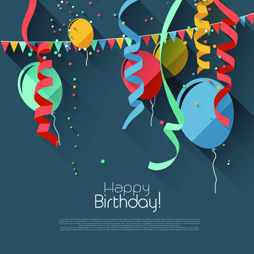 Colored confetti with happy birthday gray background vector 04