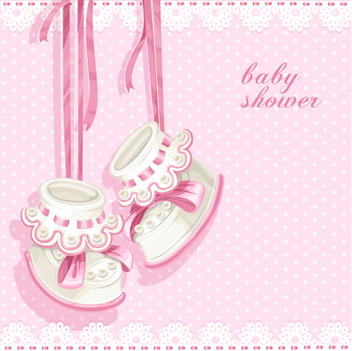 Cute pink baby shower card vector