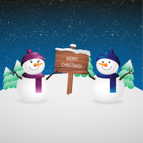 Cute snowman with christmas background vector