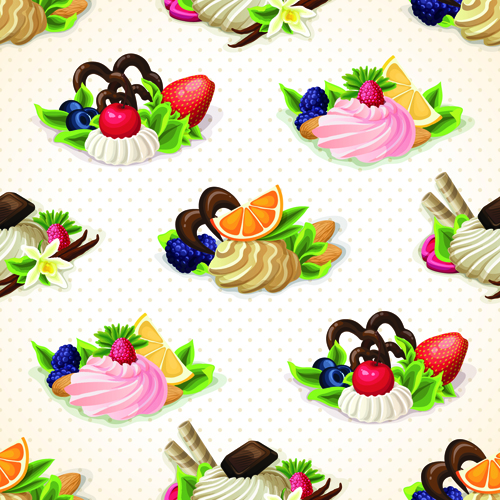 Dessert with sweet seamless pattern vector