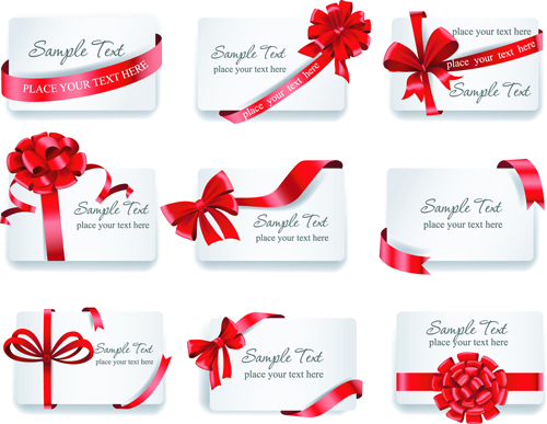ribbon bow gift cards vector set 06 Exquisite ribbon bow gift cards vector set 06