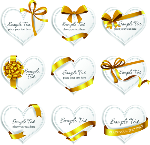 ribbon bow gift cards vector set 09 Exquisite ribbon bow gift cards vector set 09