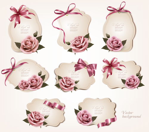 ribbon bow gift cards vector set 11 Exquisite ribbon bow gift cards vector set 11