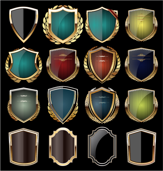 Glass textured with golden shield vector