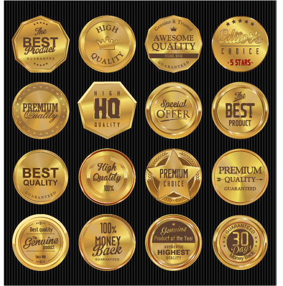 Golden textured badge vector material 04