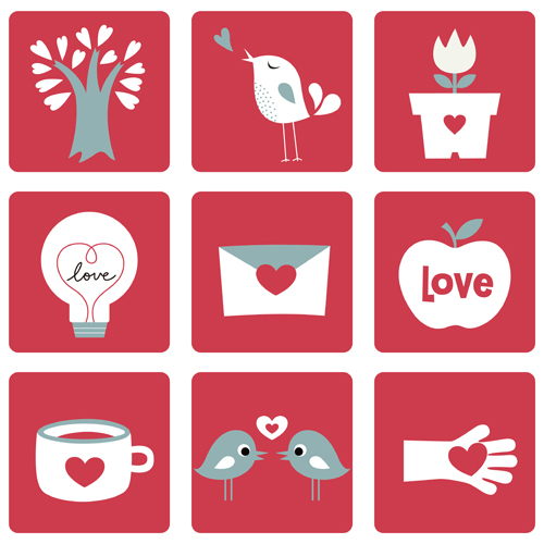 Set of Love theme icon mix vector 03