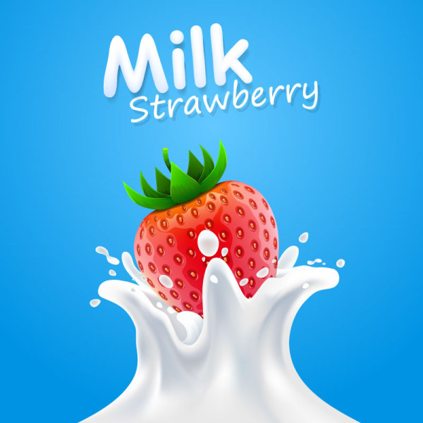 Milk splashes with strawberry vectors
