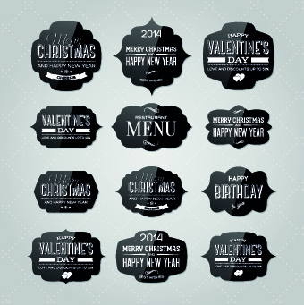 New year christmas and valentine glass labels vector 01