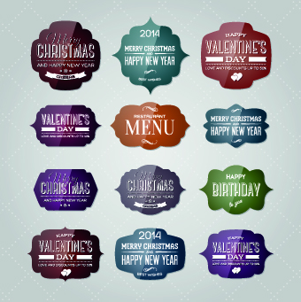 New year christmas and valentine glass labels vector 02