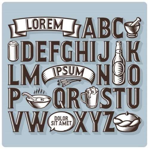 Retro alphabets with labels vector
