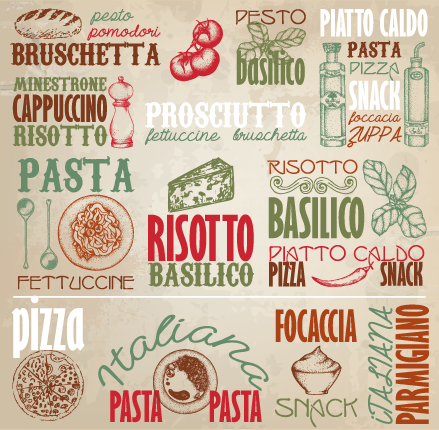 with pizza logos elements vector 01 Retro food with pizza logos elements vector 01