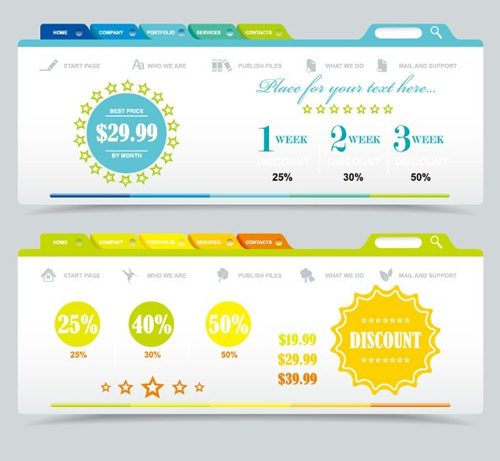 Sale website menu with banners UI vector Sale website menu with banners UI vector