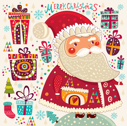 Vintage Cute Santa background vector 04