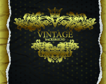 Tear paper and vintage golden background vector 01