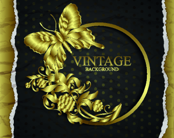 Tear paper and vintage golden background vector 02