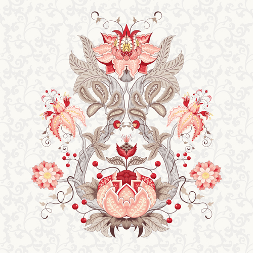 Vine flower with floral background vector 01