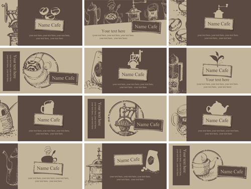 Vintage coffee business cards vector 02