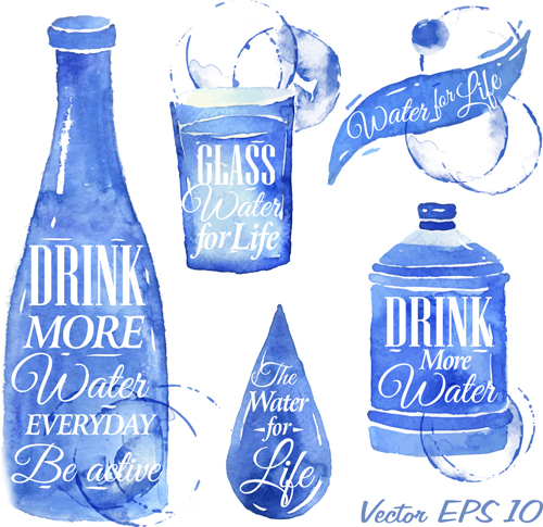 Water design elements watercolor vector