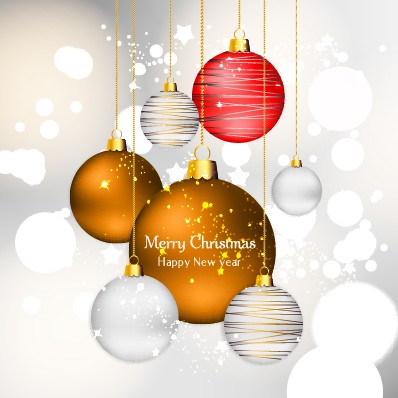 Shiny Xmas baubles design background vector 04