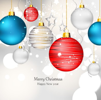 Shiny Xmas baubles design background vector 05