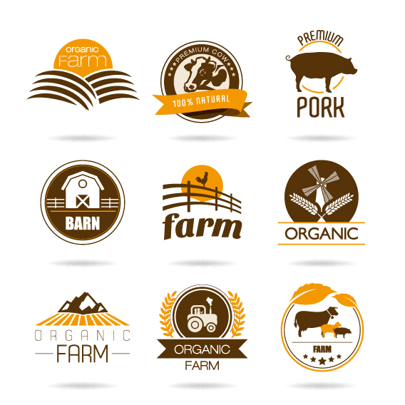 brown style farm labels and logos vector